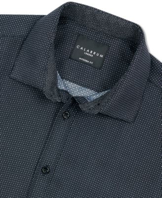 Calabrum - Men's Slim-Fit Non-Iron Performance Stretch Mini Neat Dress Shirt