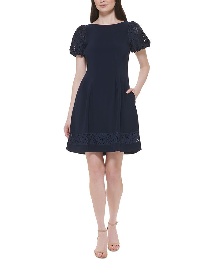 Jessica Howard Women's EmbroideredHem BalloonSleeve Dress Macy's