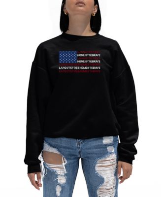 売れ筋商品|||エルエーポップアート カットソー トップス レディース Women's Land of the Free American Flag Word Art Hooded Sweatshirt Purple LA Pop Art Women's Land of the Free American Flag Word Art