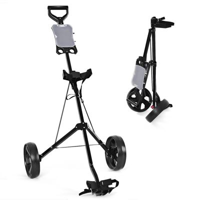 Folding 2 Wheel Push Pull Golf Club Cart Trolley Swivel