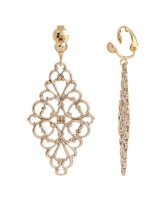 Filigree Diamond Shape Clip Earrings