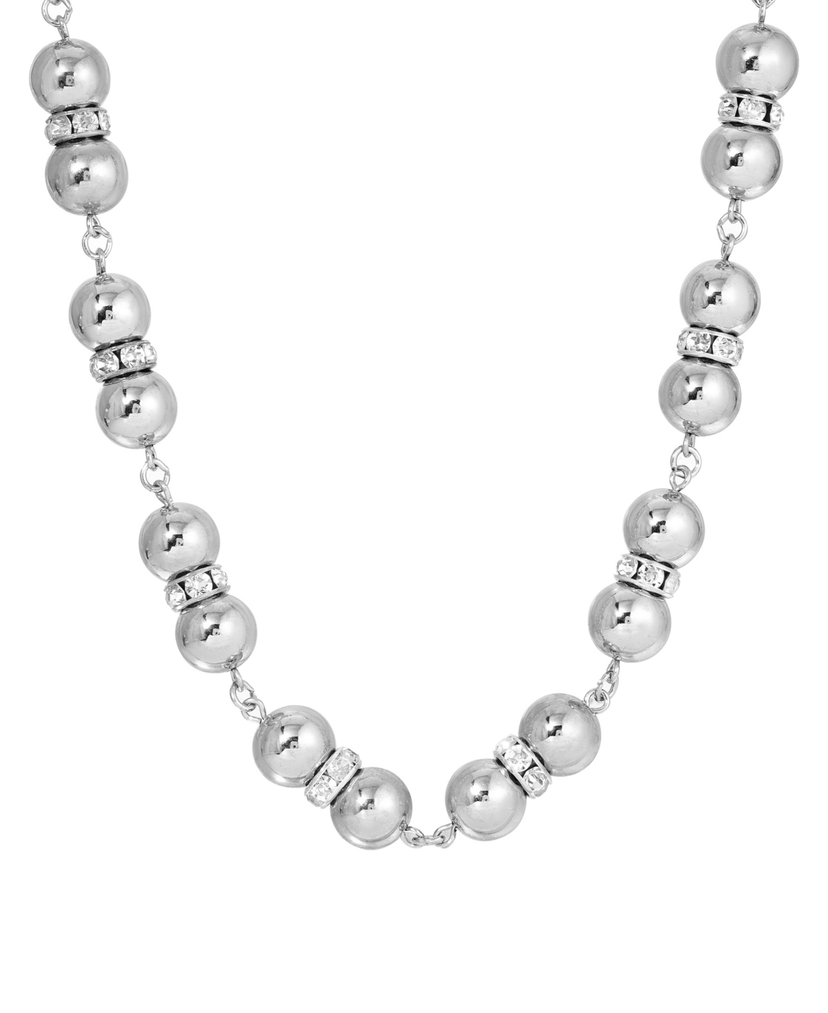2028 Clear Crystal Polished Beaded Strand Necklace In Silver-tone