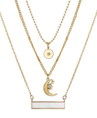 14K Gold Flash-Plated 3-Piece Celestial Layered Pendant Set