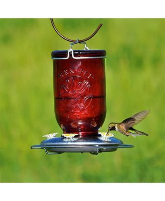 786 Red Mason Jar Glass Hummingbird Feeder, 32oz Capacity