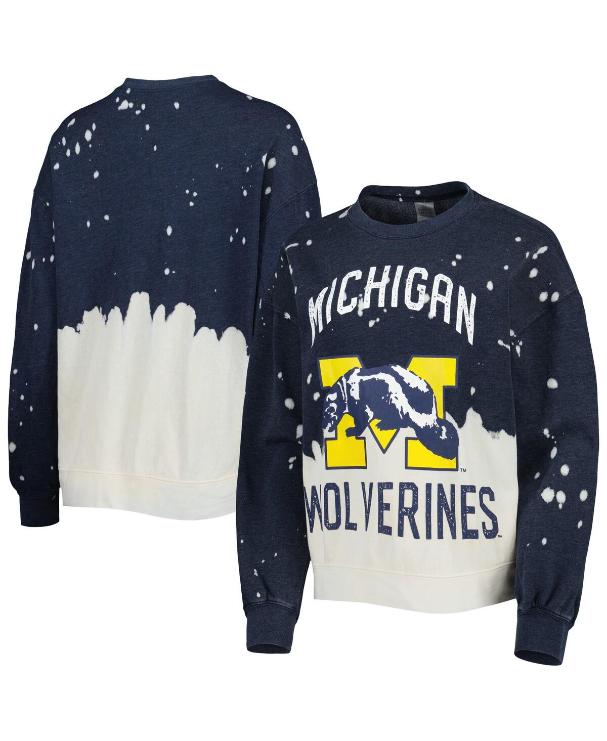 GAMEDAY COUTURE WOMEN'S GAMEDAY COUTURE NAVY MICHIGAN WOLVERINES TWICE AS NICE FADED DIP-DYE PULLOVER SWEATSHIRT