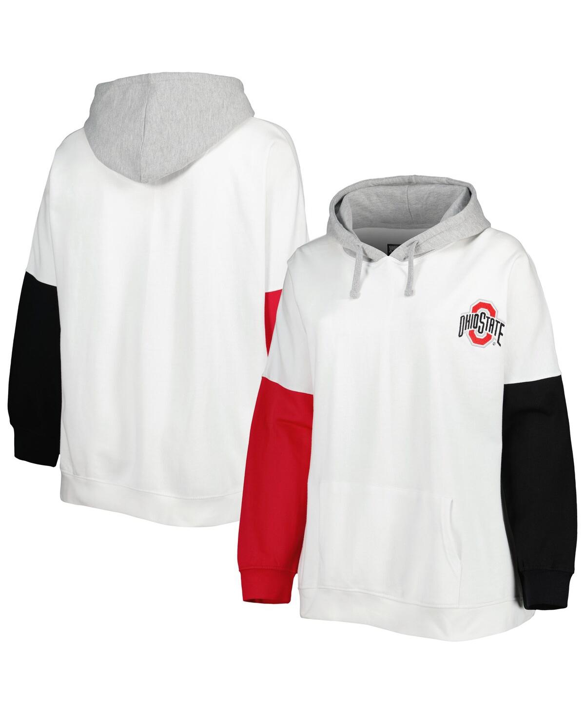 Shop Profile Women's White, Scarlet Ohio State Buckeyes Plus Size Contrast Dolman Sleeve Pullover Hoodie In White,scarlet