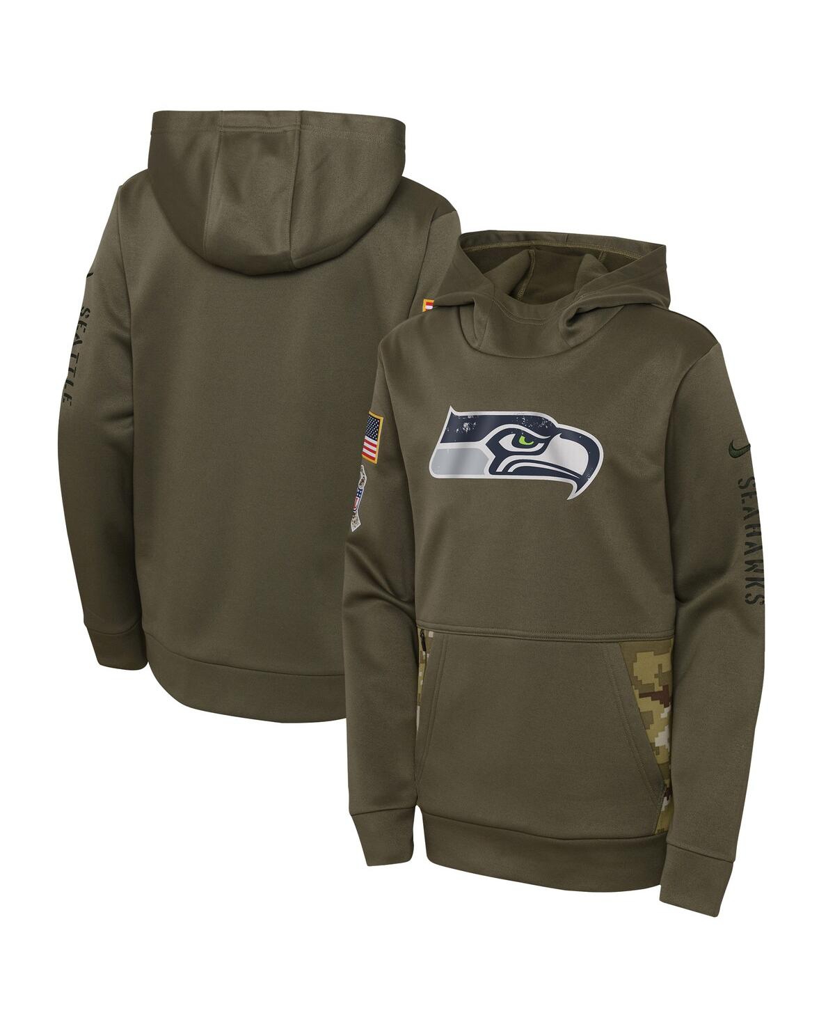Youth Boys Nike Olive Seattle Seahawks 2022 Salute To Service Performance Pullover Hoodie