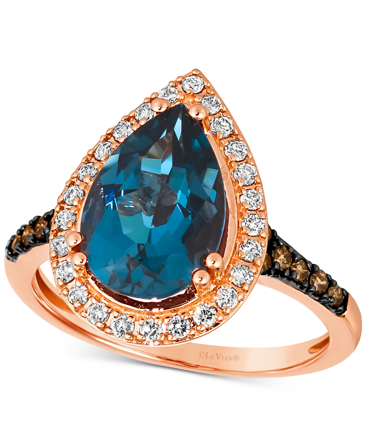 Le Vian Deep Sea Blue Topaz (3 Ct. T.w.) & Diamond (3/8 Ct. T.w.) Teardrop Halo Ring In 14k Rose Gold In K Strawberry Gold Ring