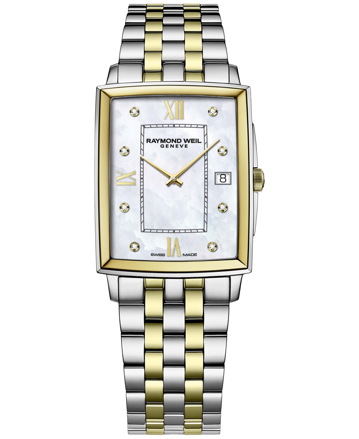 Shop Raymond Weil Women's Swiss Toccata Diamond (1/20 Ct. T.w.) Two-tone Stainless Steel Bracelet Watch 37x30mm In White