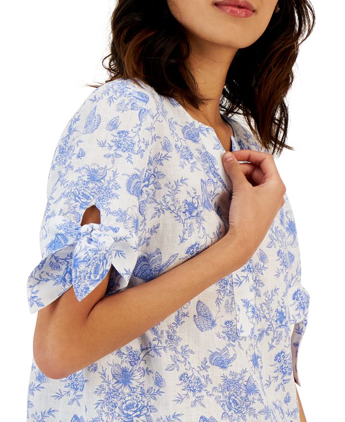 Charter Club Women's Boat-Neck Tie-Sleeve Top White Size Medium main image 1
