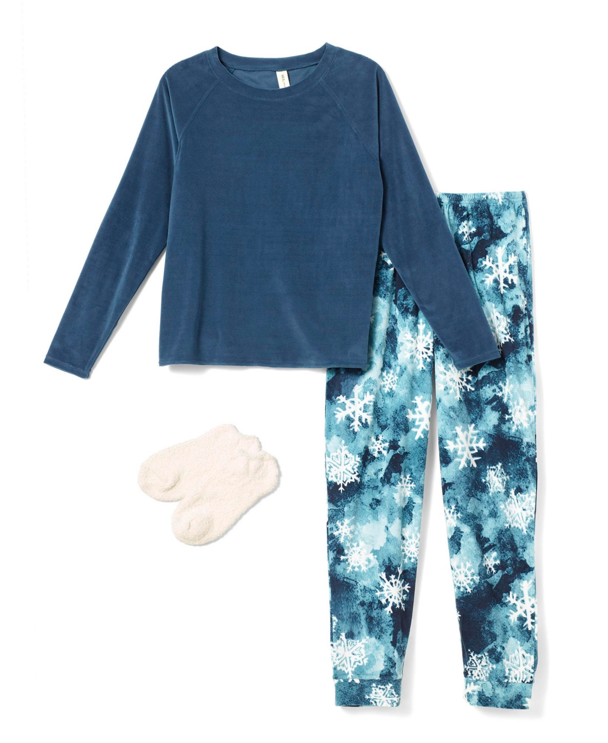 Hue Women's Glacier Flake Fleece Pajama Set, 4 Piece In Blue Wing Teal