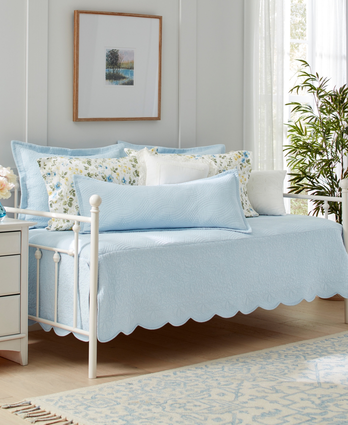 Laura Ashley Solid Trellis Cotton 4 Piece Daybed Set In Blue