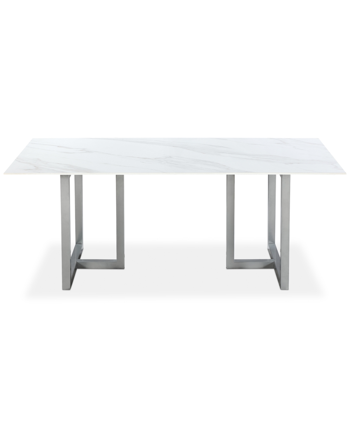 Furniture Emila 78" Rectangle Sintered Stone Mix And Match Dining Table, Created For Macy's In White Sintered Stone With Silver Base