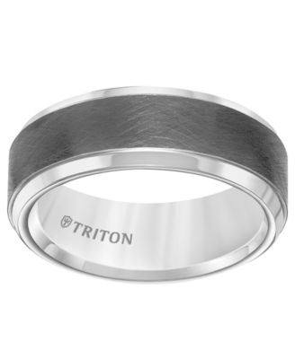 Men's Crystalline Finish Tungsten Comfort Fit Wedding Band in White & Gray Tungsten Carbide