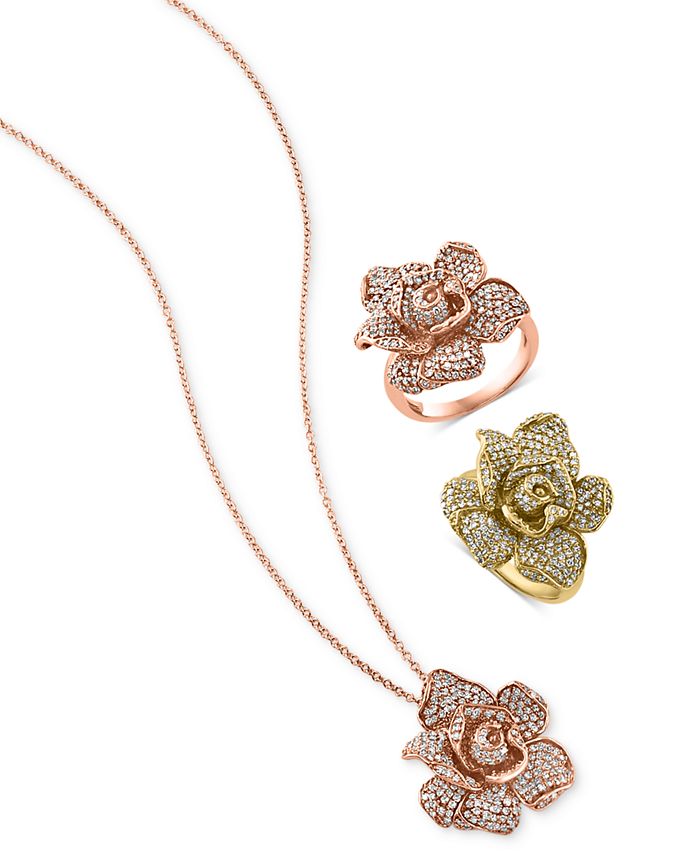 Trail necklace with 3 Specials flowers pendant cast in 18K rose gold, -  Olivacom