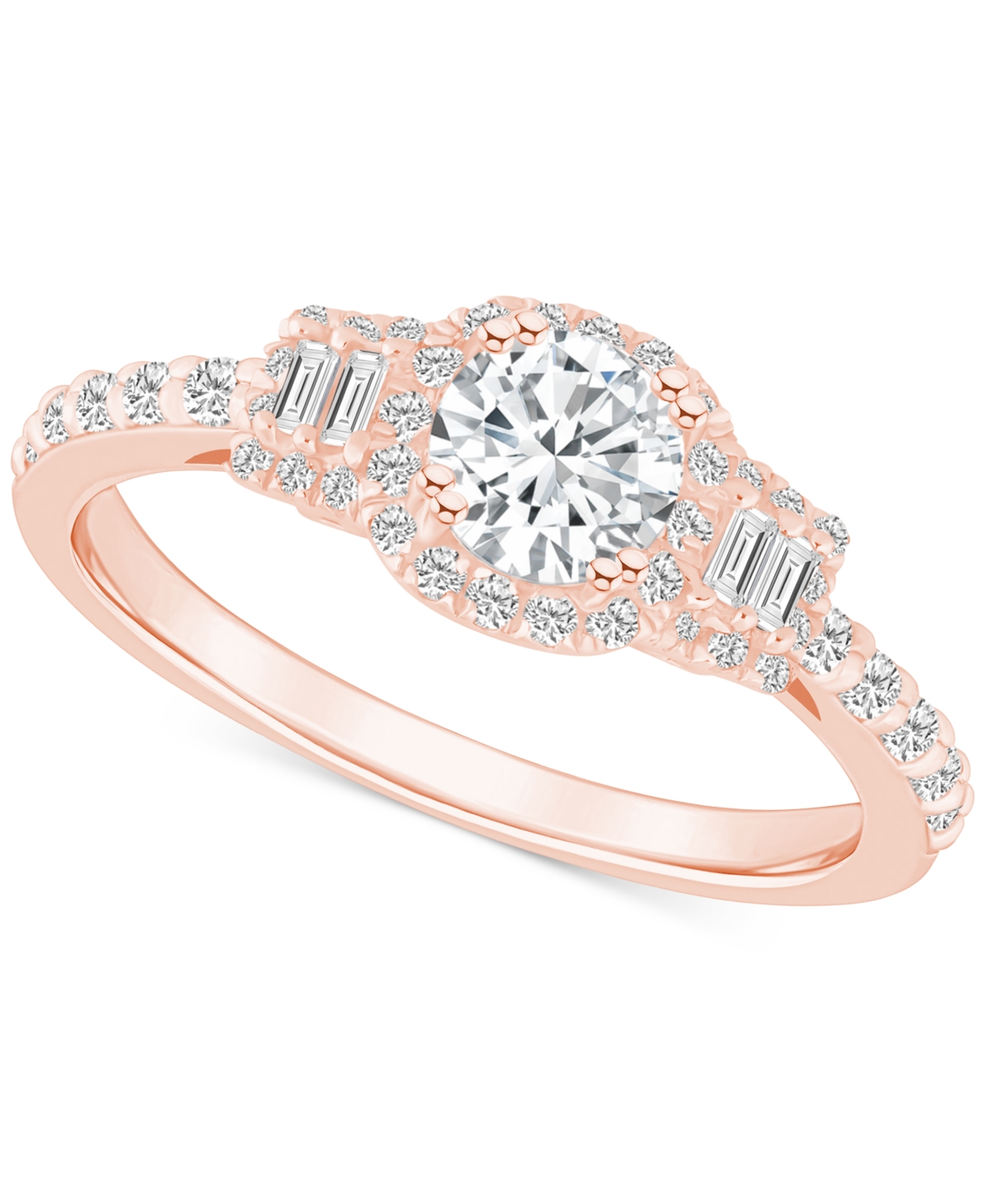 Macy's Diamond Baguette-framed Halo Engagement Ring (3/4 Ct. T.w.) In 14k White, Yellow Or Rose Gold