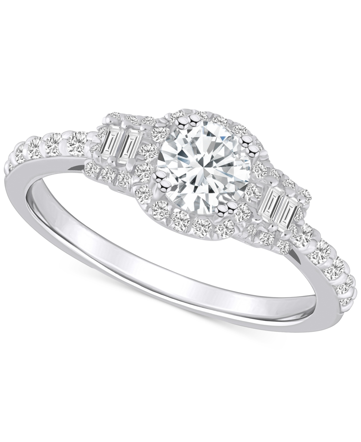 Macy's Diamond Baguette-framed Halo Engagement Ring (3/4 Ct. T.w.) In 14k White, Yellow Or Rose Gold In White Gold