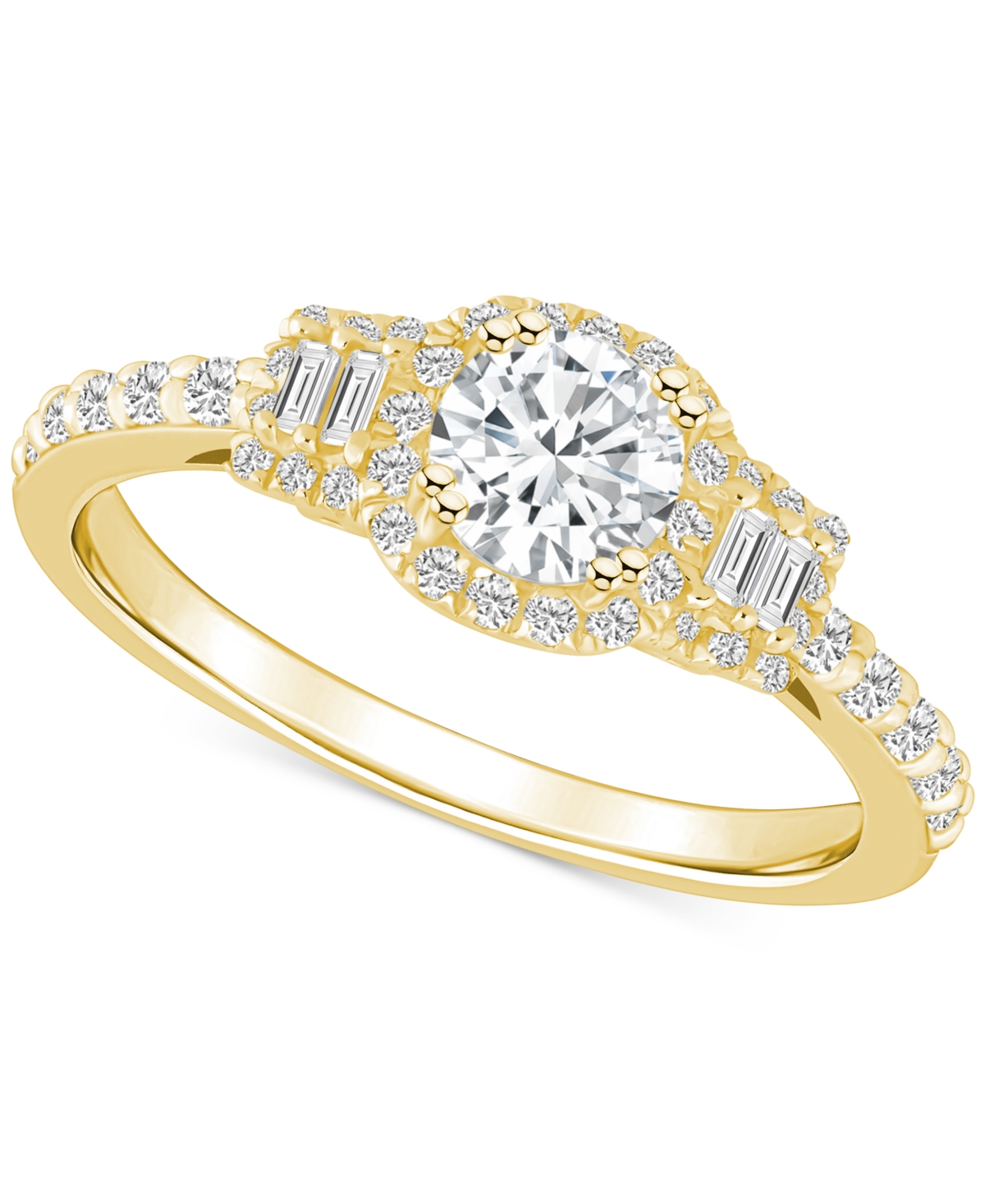 Macy's Diamond Baguette-framed Halo Engagement Ring (3/4 Ct. T.w.) In 14k White, Yellow Or Rose Gold In Yellow Gold