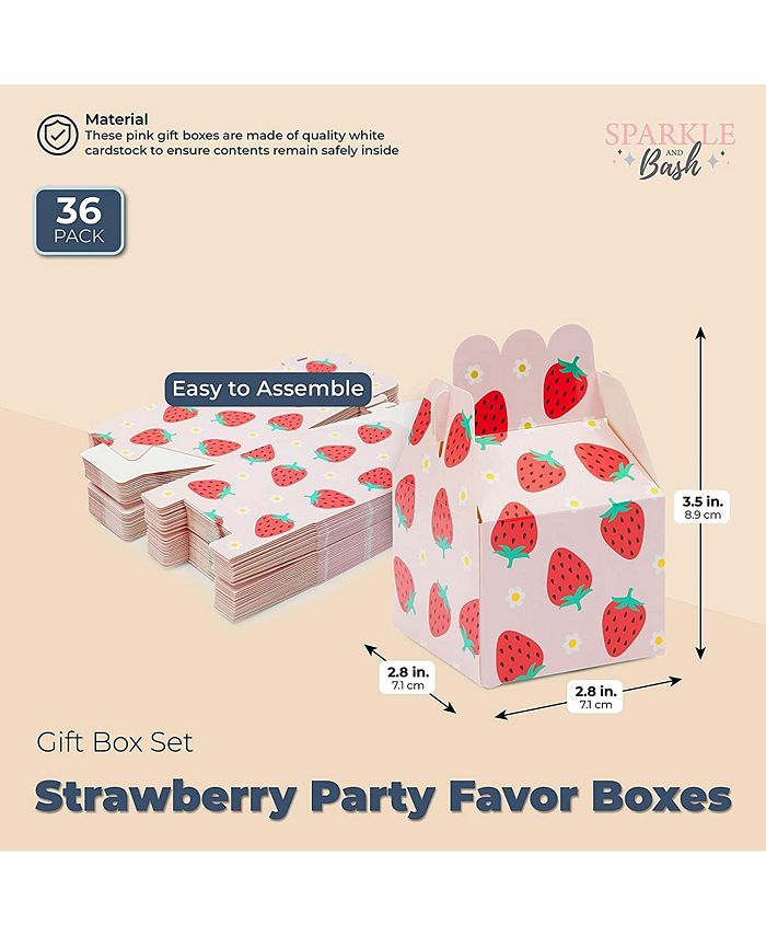 Sparkle and Bash Strawberry Birthday Party Favor Treat Boxes (Pink, 3.5