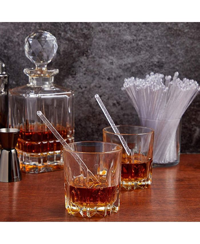 Sparkle and Bash Silver Glitter Swizzle Sticks for Cocktails, Clear