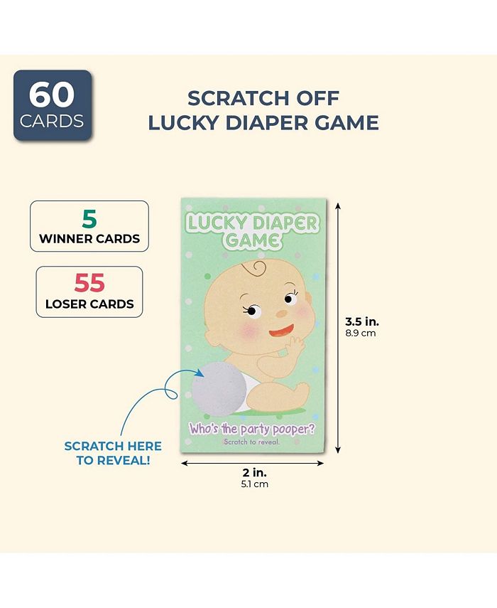 Paper Junkie Baby Shower Scratch Cards, Diaper Game Set of 60, Gender