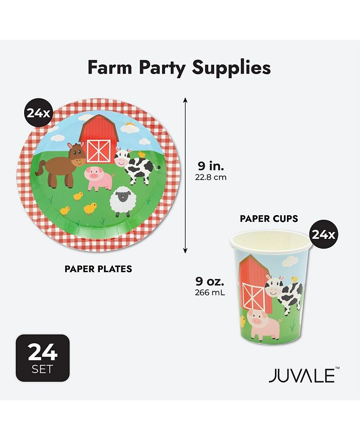 Juvale Barnyard Birthday Party Supplies, Paper Plates, Napkins, Cups