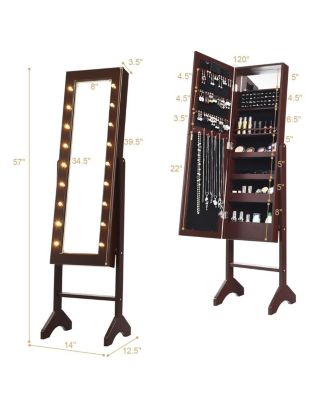 18 LED lights Mirrored Jewelry Cabinet Organizer