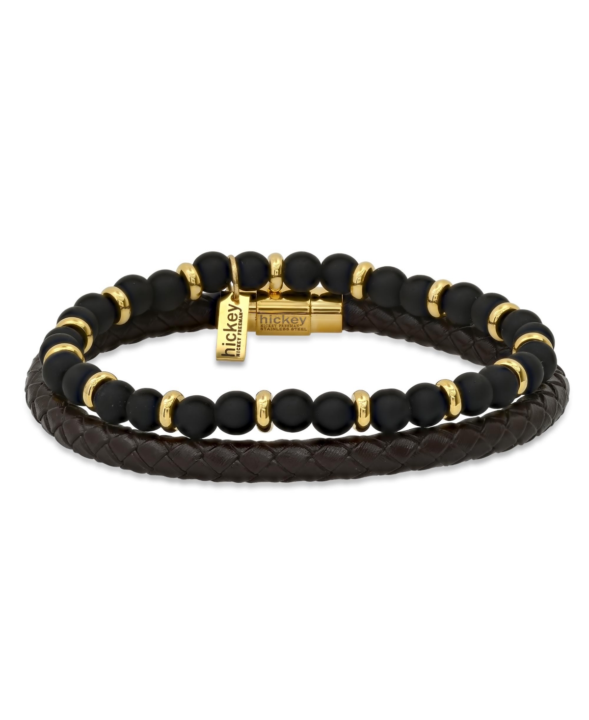 Hmy Jewelry Hickey By Hickey Freeman Roll-braided Genuine Leather Bracelet, 2 Piece Set In Gold