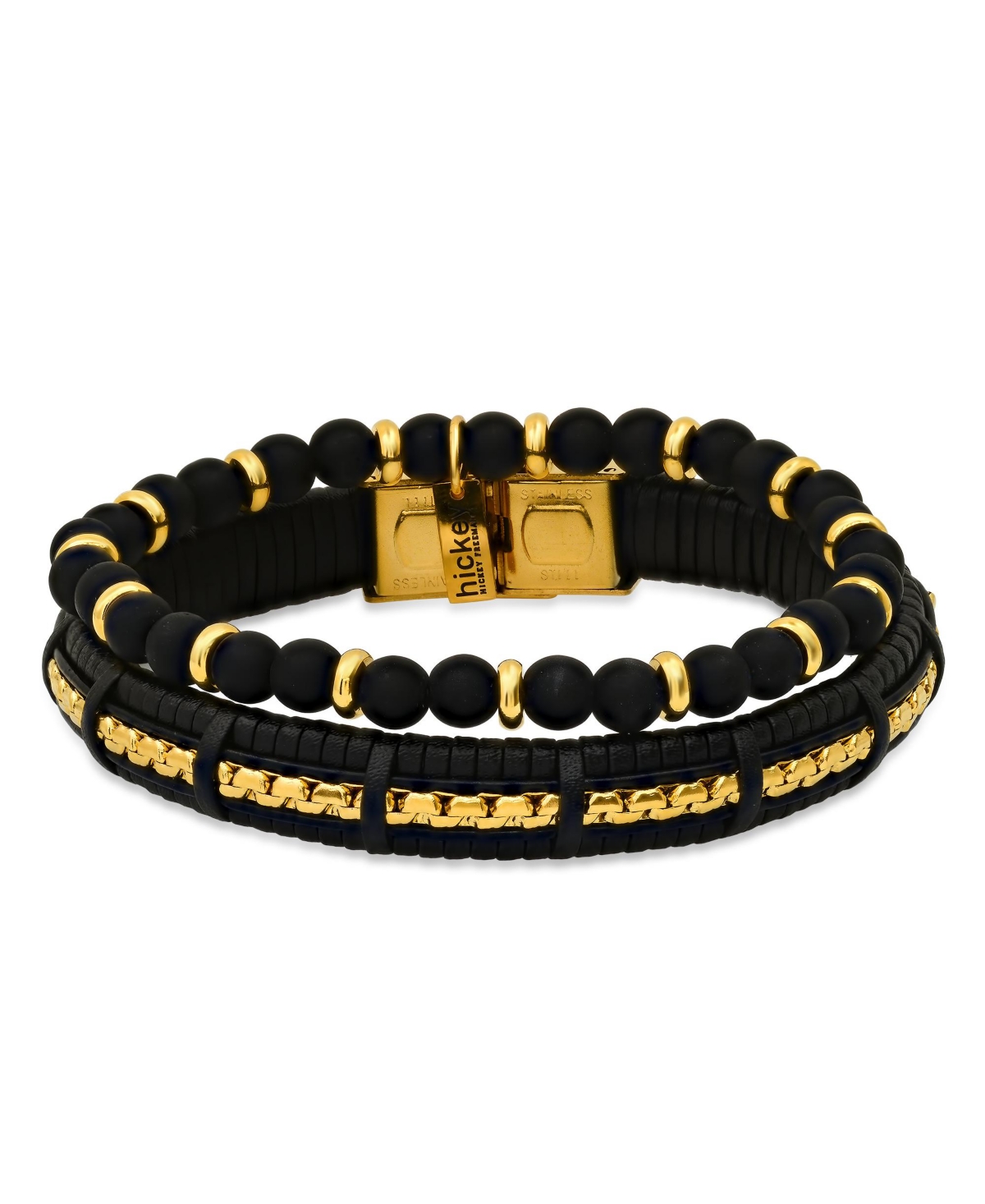 Hmy Jewelry Hickey By Hickey Freeman Genuine Leather Bracelet, 2 Piece Set In Gold