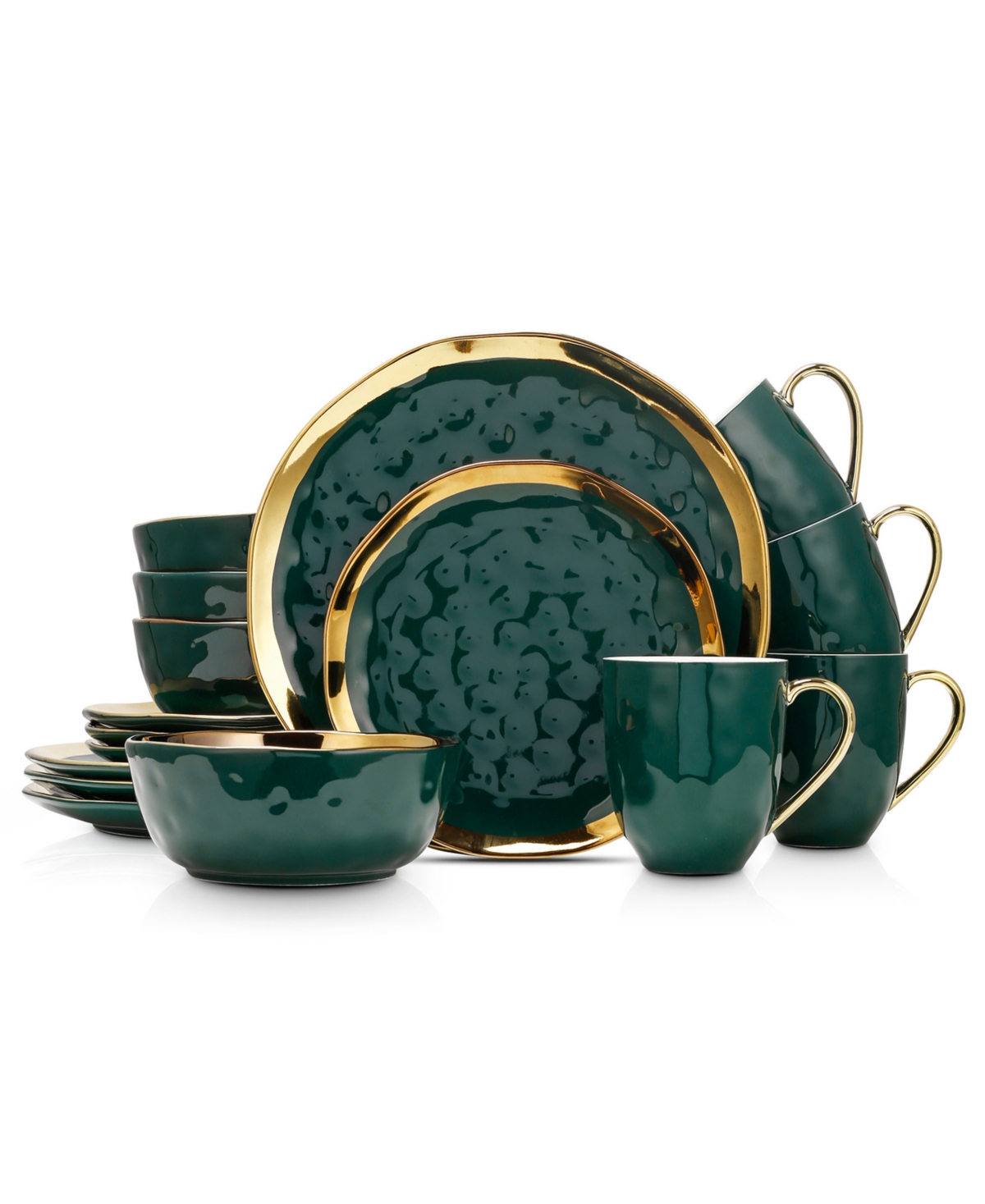 Stone Lain Florian 16 Pieces Dinnerware Set, Service For 4 In Green And Gold