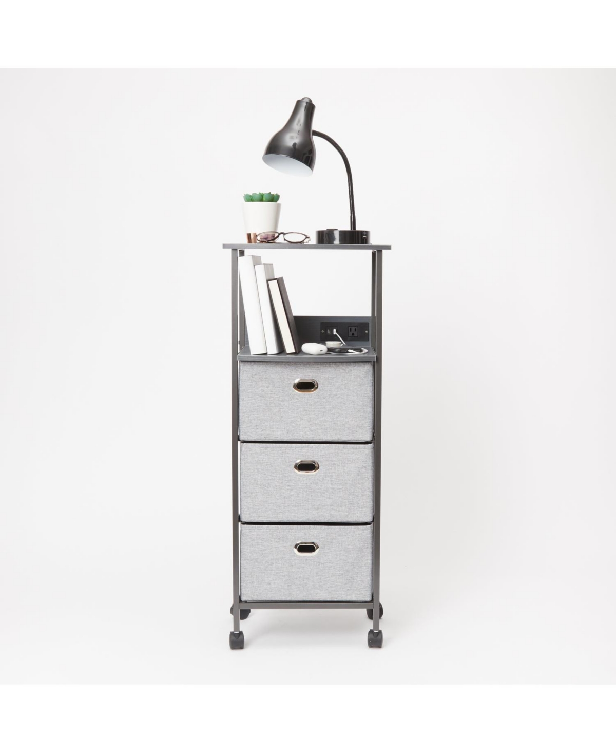 3-Drawer Charging Cart on Wheels, Features 2 Usb Ports and 1 Outlet - Grommeted White