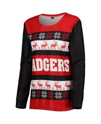 Women's Red Wisconsin Badgers Ugly Long Sleeve T-shirt and Pajama Pants Sleep Set