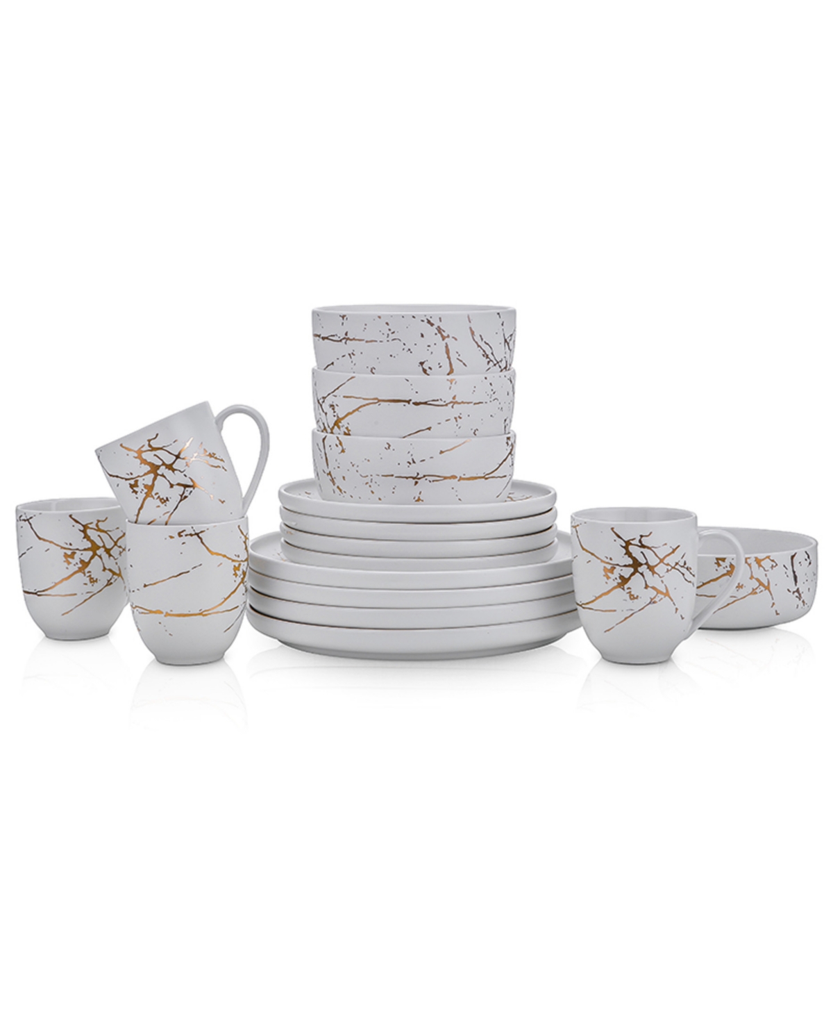 Zora 16 Pieces Dinnerware Set, Service For 4 - White and Gold