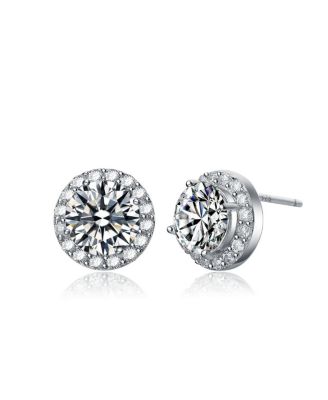 Women's Cubic Zirconia White Gold Plated Round Stud Earrings