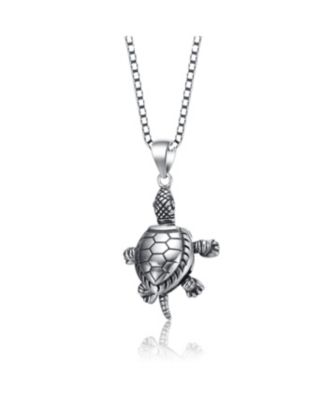 Sterling Silver with Rhodium Plated Turtle Pendant Necklace