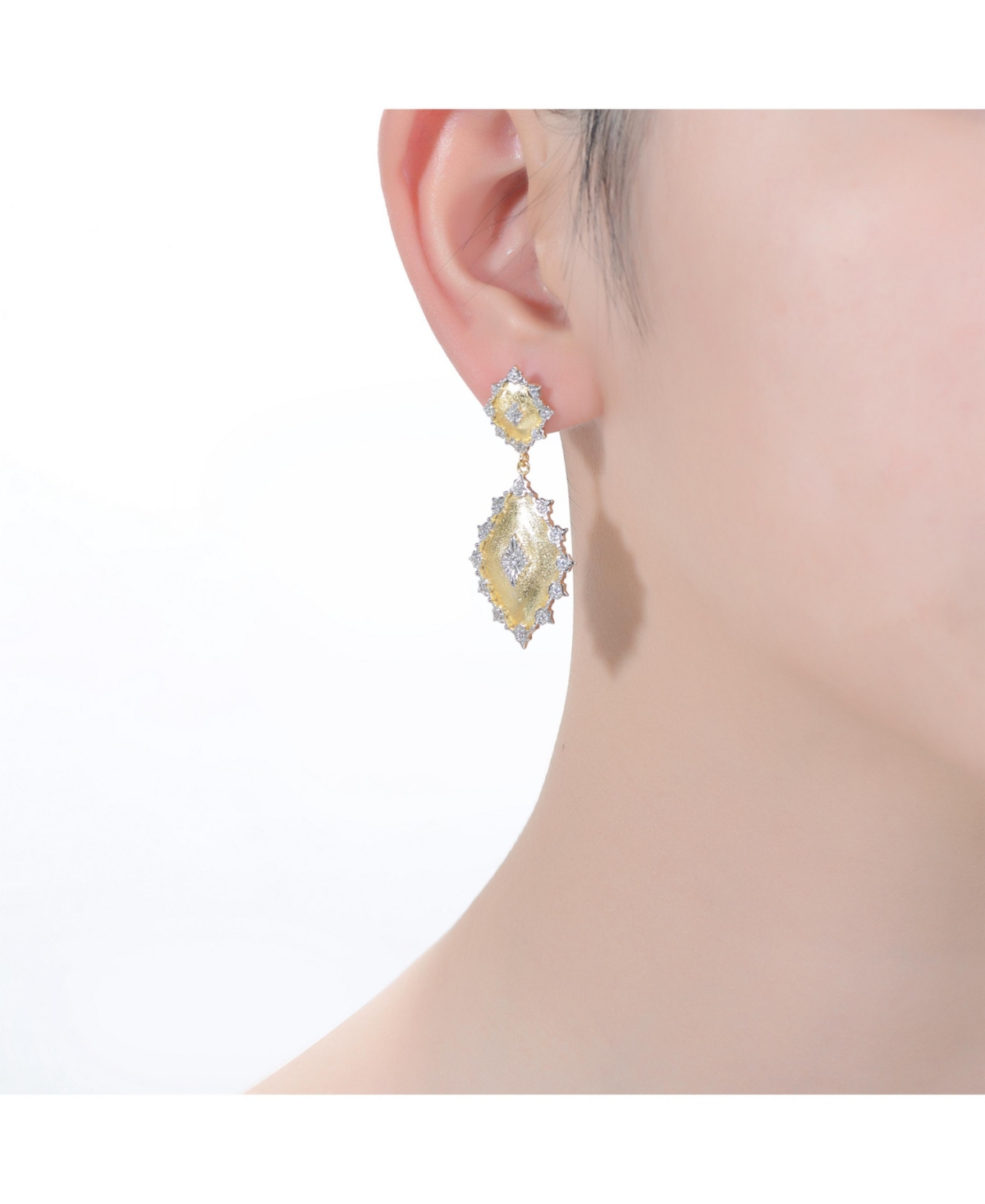 Rachel Glauber Rhodium and 14K Gold Plated Cubic Zirconia Drop Earrings - Two-Tone