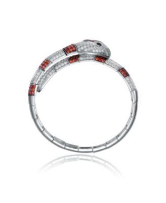 Sterling Silver Red & Clear Cubic Zirconia Serpent Bracelet