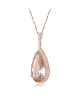 Sterling Silver 18K Rose Gold Plated Pear Shaped Pink Cubic Zirconia Pendant Necklace
