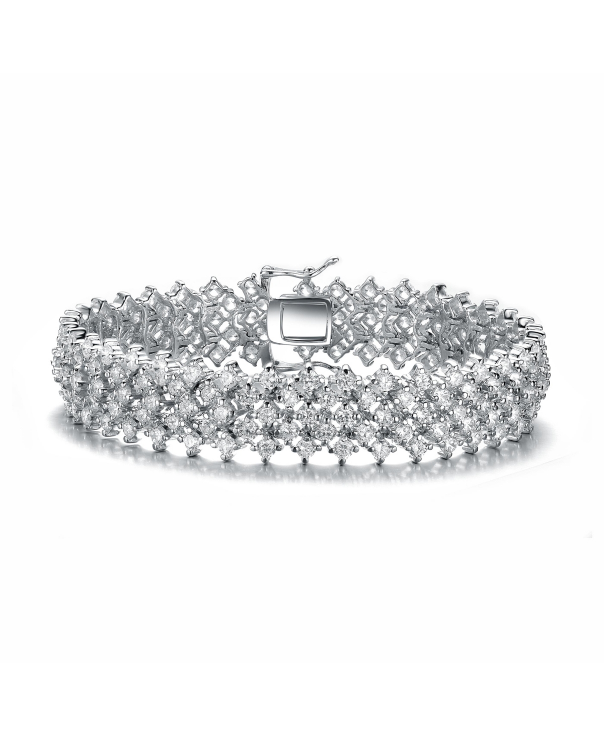 Genevive Sterling Silver Cubic Zirconia Bracelet With Rows Of Stones In Clear