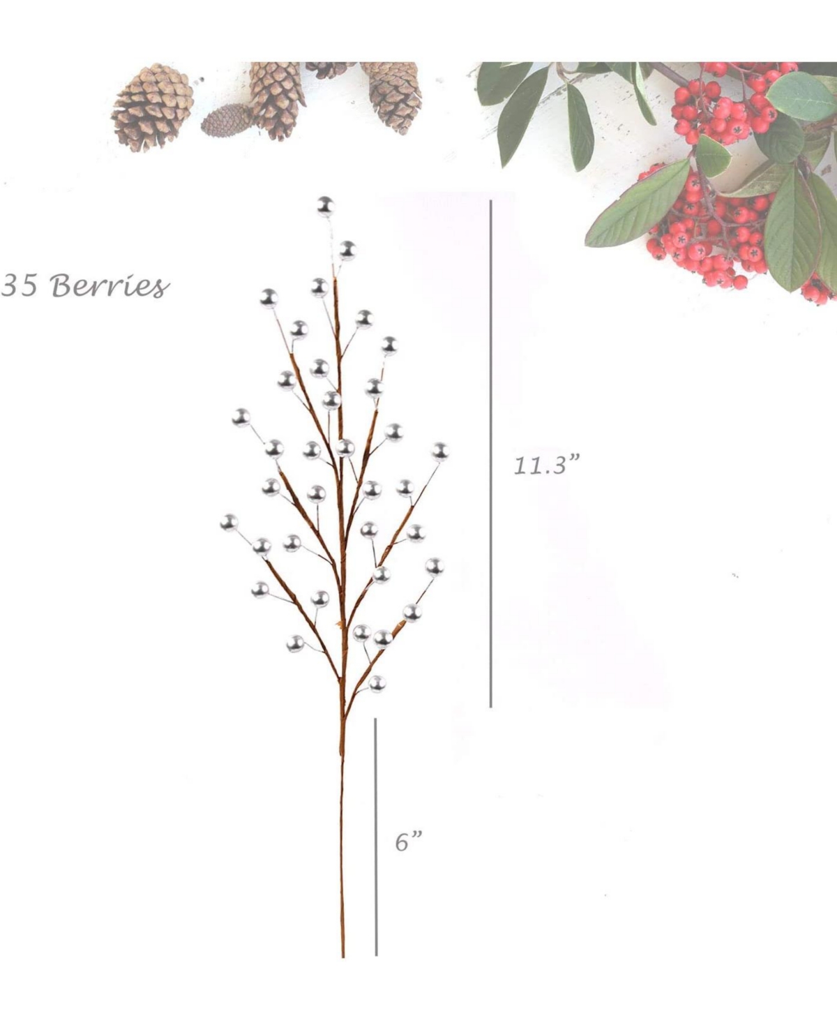 Floral Home 24-PackBerry Stem Picks - Stunning Christmas Decorative Accents for Holiday Decor, Wreaths, and Centerpieces - Elegant Artificial