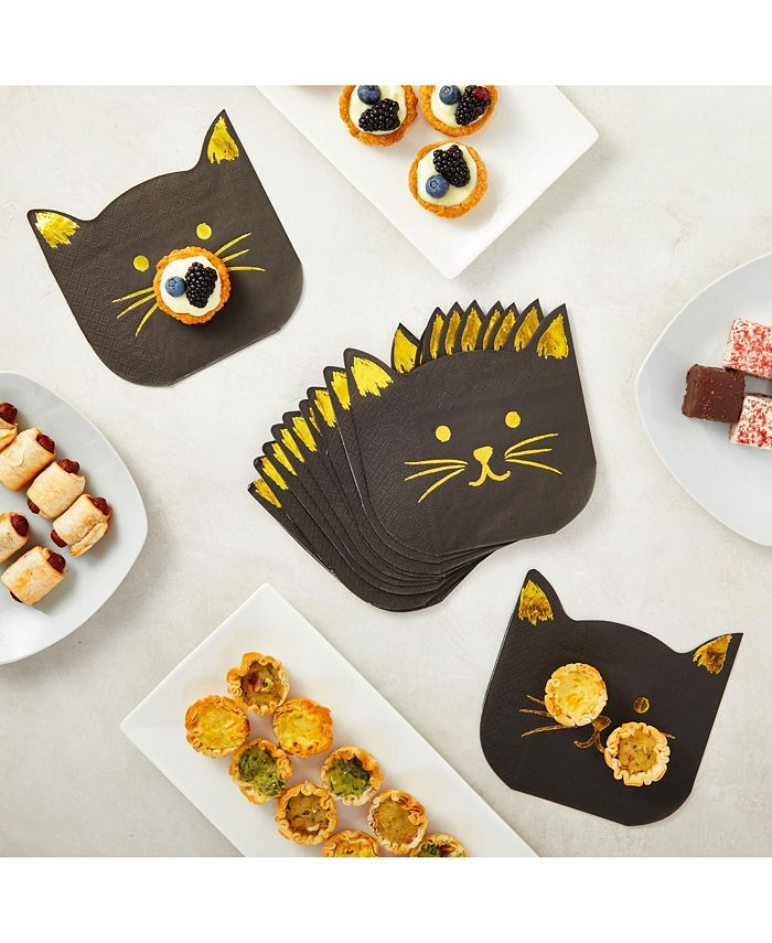 Blue Panda 50 Pack Black Cat Cocktail Napkins with Gold Foil Accents