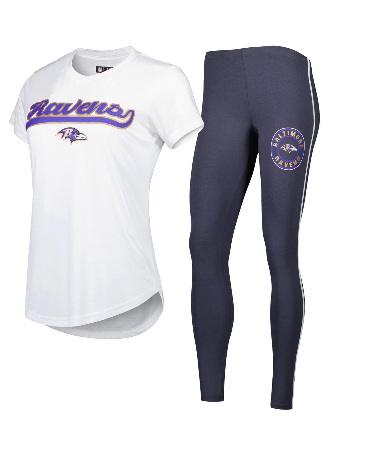 Shop Concepts Sport Women's  White, Charcoal Baltimore Ravens Sonata T-shirt And Leggings Sleep Set In White,charcoal