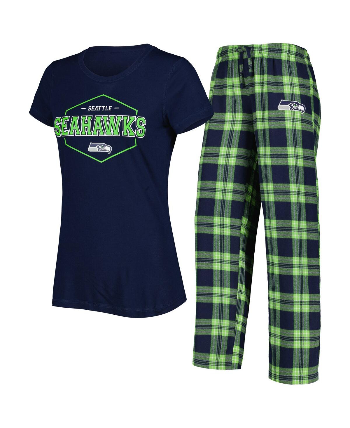 Shop Concepts Sport Women's  College Navy, Neon Green Seattle Seahawks Badge T-shirt And Pants Sleep Set In Navy,neon