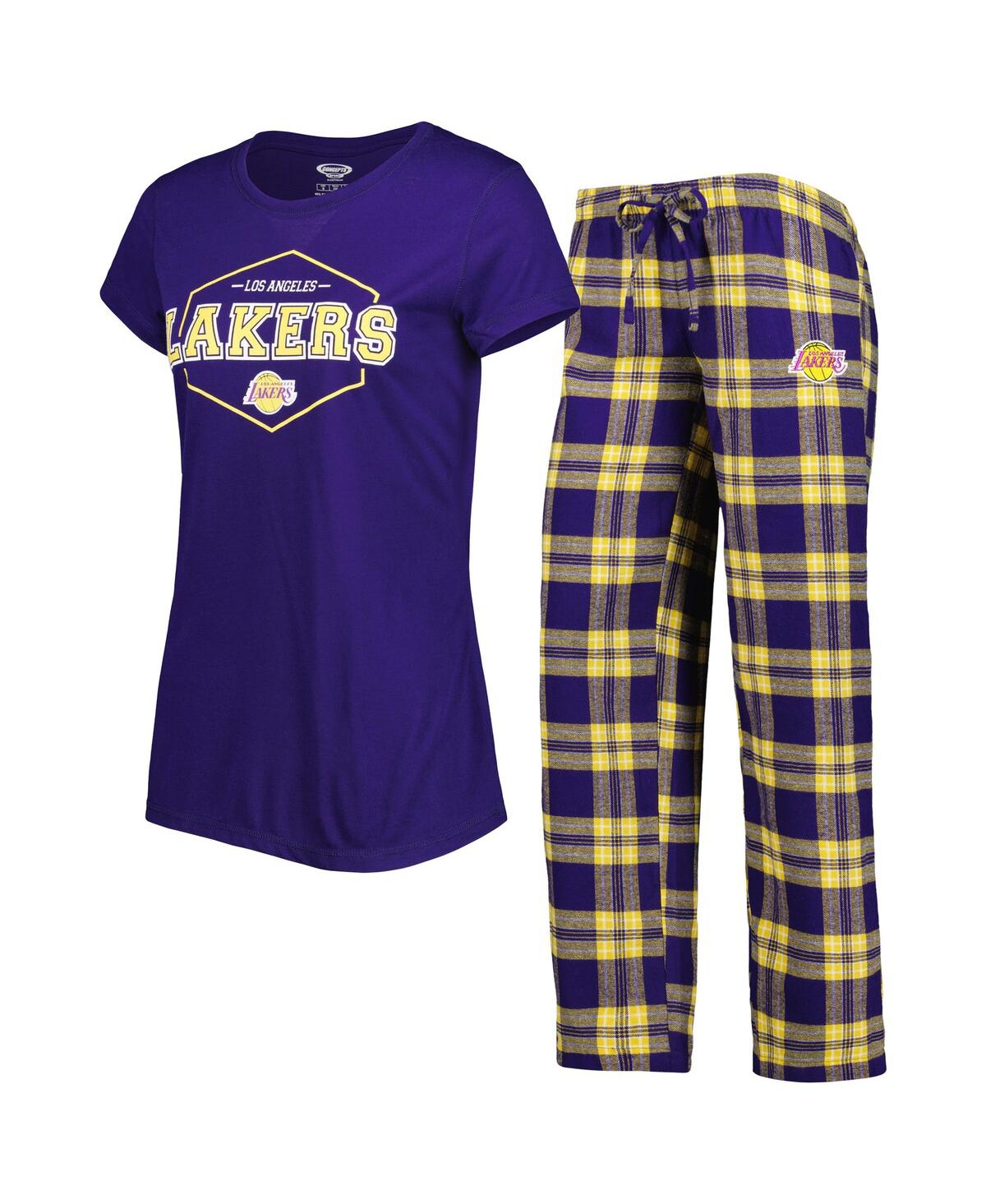 Shop Concepts Sport Women's  Purple, Gold Los Angeles Lakers Badge T-shirt And Pajama Pants Sleep Set In Purple,gold