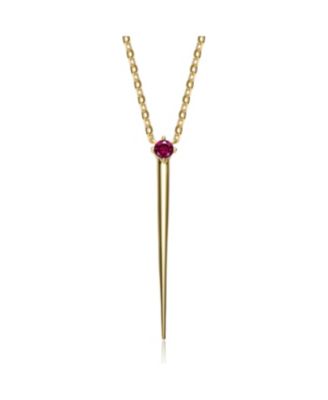 14k Yellow Gold Plated with Green Cubic Zirconia Solitaire Spike Pendant Y-Necklace in Sterling Silver
