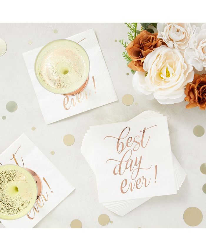 Blue Panda 50 Pack Best Day Ever Napkins for Wedding Reception, Bridal Shower, Birthday Party