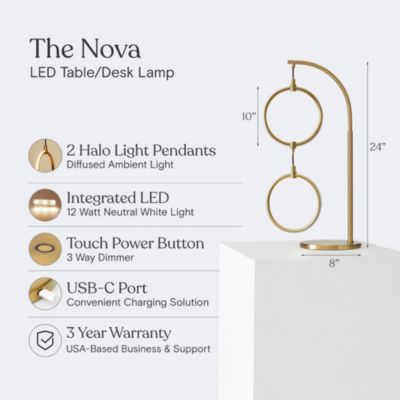 Nova Modern Hoops Dimmable LED Gold Table Lamp (24" )
