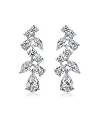 Sterling Silver with Rhodium Plated Clear Pear with Marquise and Round Cubic Zirconia Accent Dangle Earrings