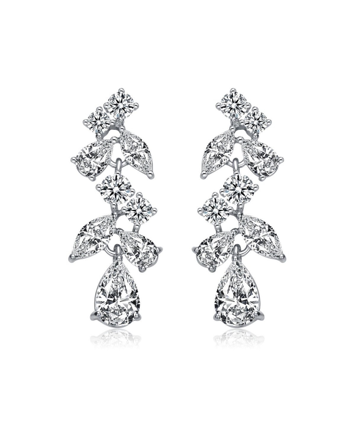 Genevive Sterling Silver with Rhodium PlatedPear with Marquise and Round Cubic Zirconia Accent Dangle Earrings - Clear