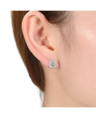 Exclusive Rhodium Plated Cubic Zirconia Square Stud Earrings